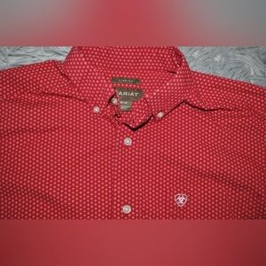 ARIAT Red White Diamond Shape Button Down Stretch Shirt size M Mens